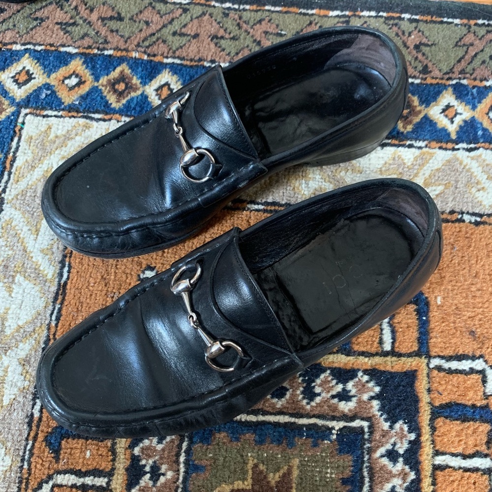 Gucci black leather silver horsebit Loafers 8 men